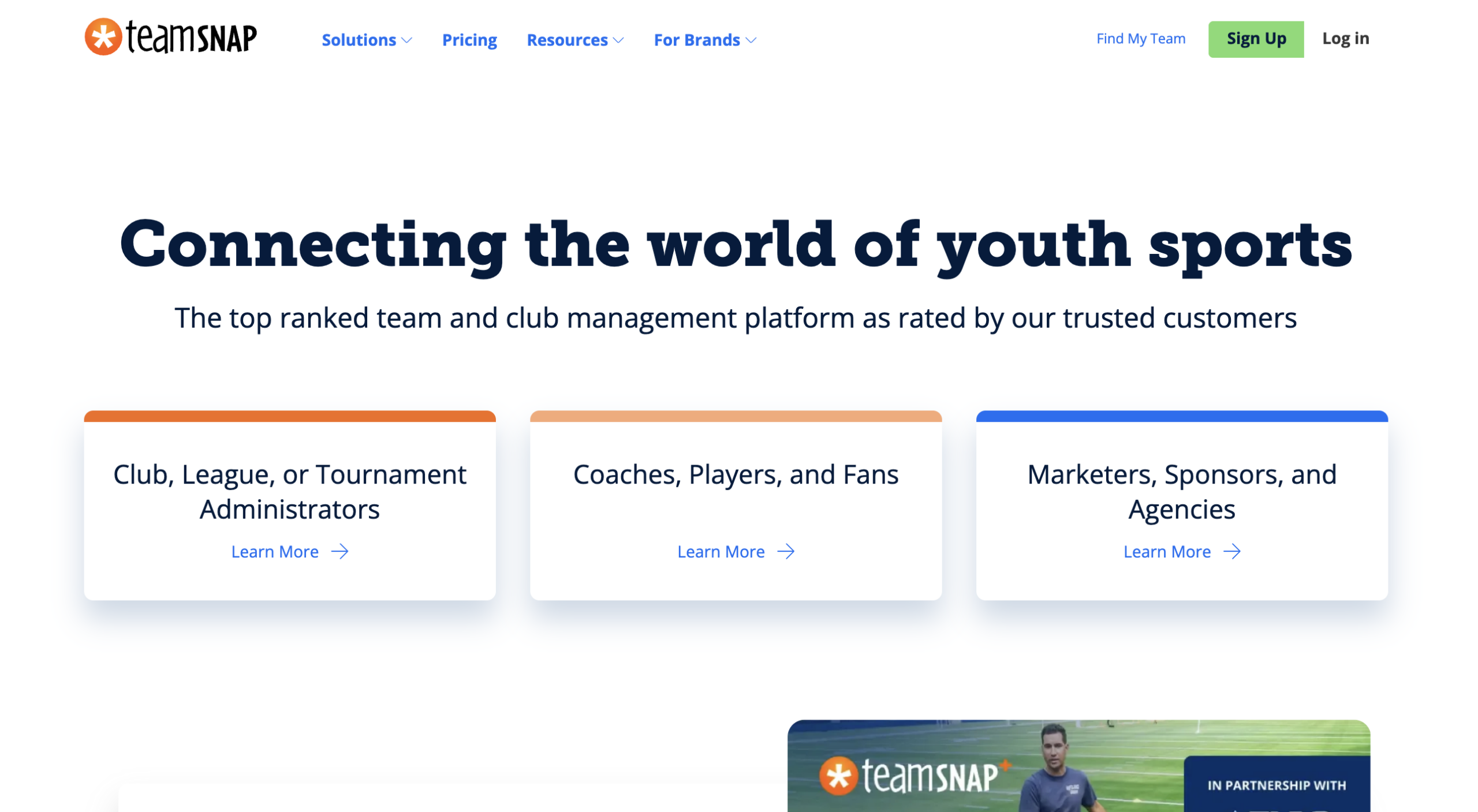 Screenshot of TeamSnap's homepage